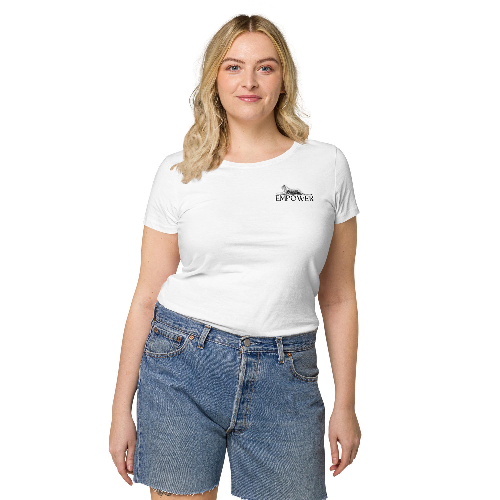 White Women’s basic organic t-shirt black logo